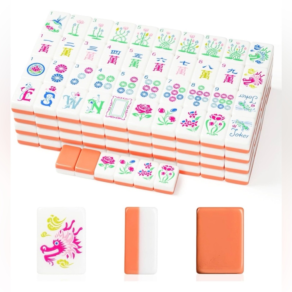 #Mahjong Tiles Set Coral Lotus Edition